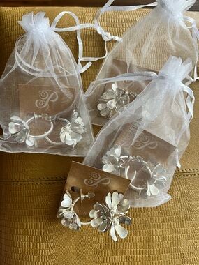 Set of 4 pairs Plunder Silver Petal Hoop Earrings